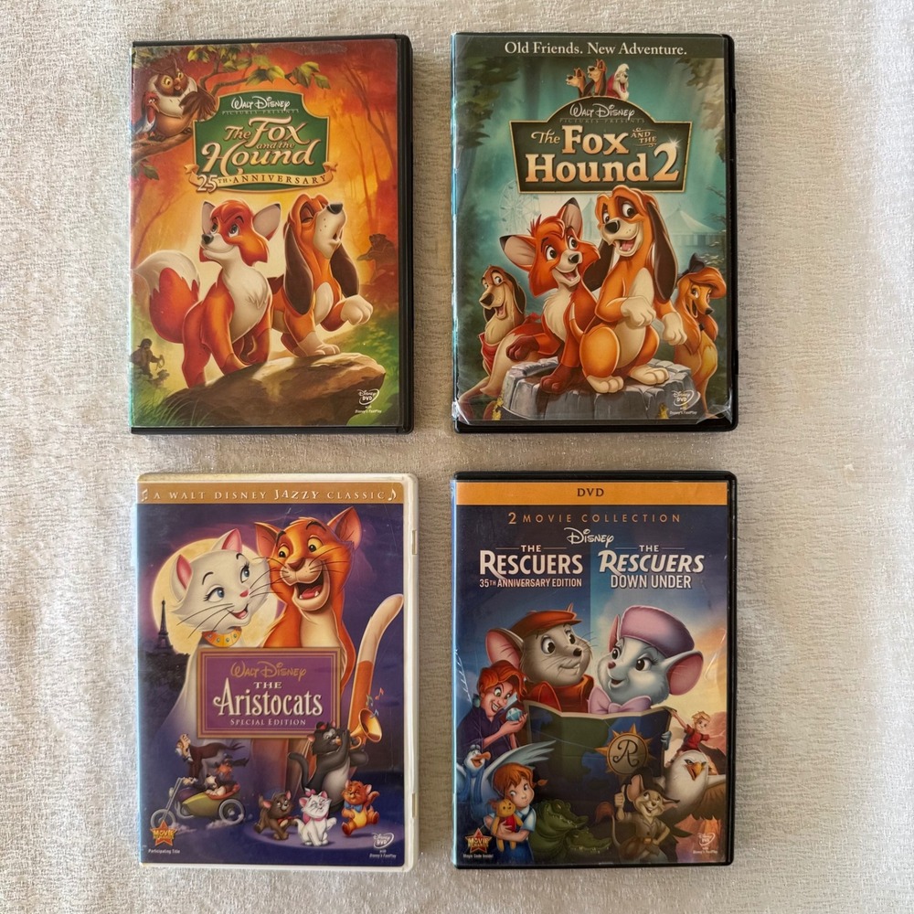 Disney 4pc DVD Lot Fox and the Hound 1 & 2 Aristocats The Rescuers 1 & 2